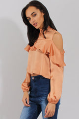 Gold Cold Shoulder Frill Layer Top - Lucy-Tops