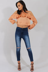 Gold Cold Shoulder Frill Layer Top - Lucy-Tops