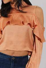 Gold Cold Shoulder Frill Layer Top - Lucy-Tops
