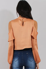 Gold Cold Shoulder Frill Layer Top - Lucy-Tops