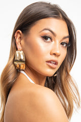 Gold Crinkled Imprinted Curved Earrings - Alyzia-Jewellery