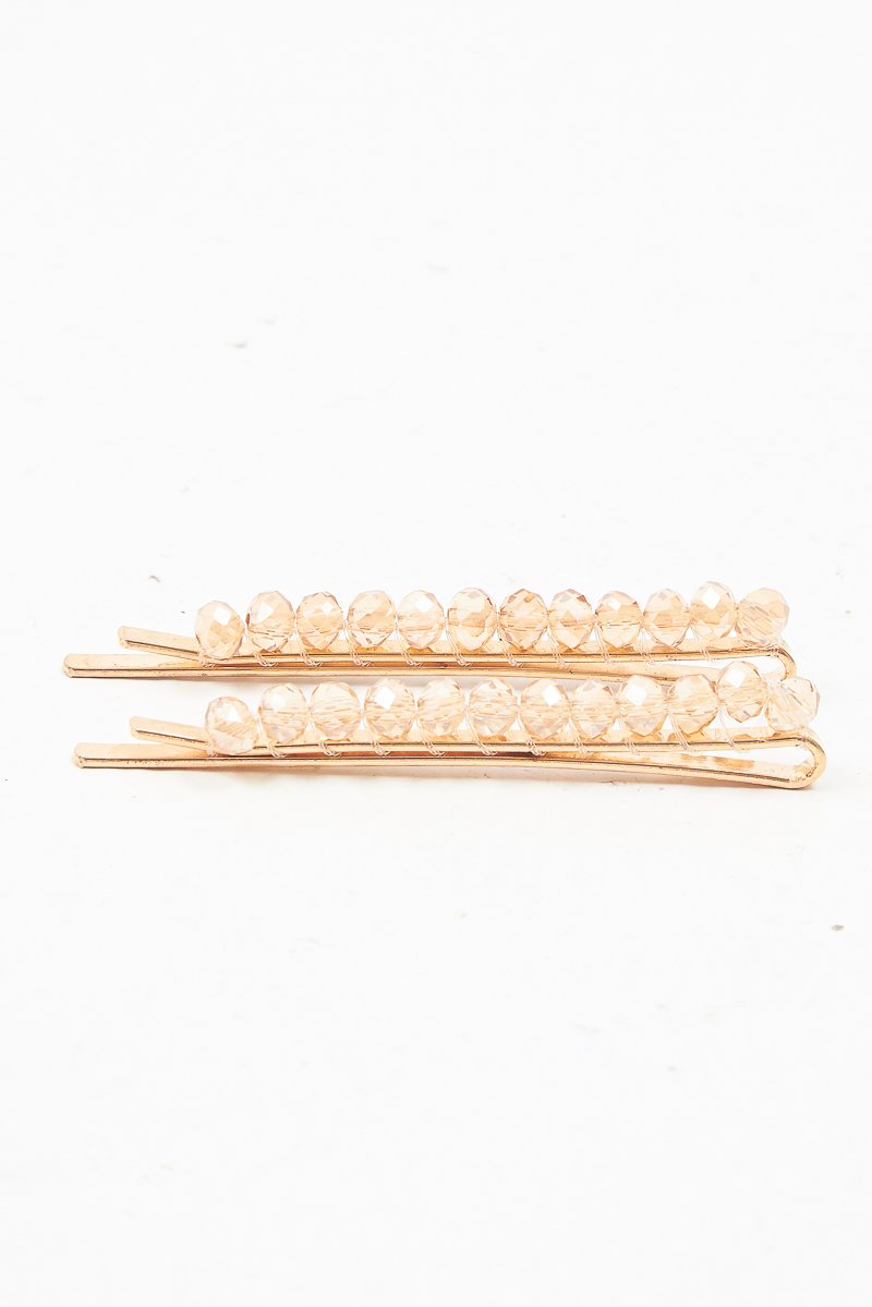 Gold Crystal Embellished Pack of 2 Hair Clips - Patrice-Hair