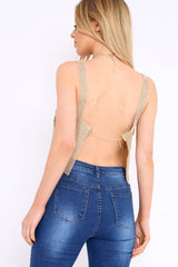 Gold Diamante Chain Crop Top - Zyva-Tops