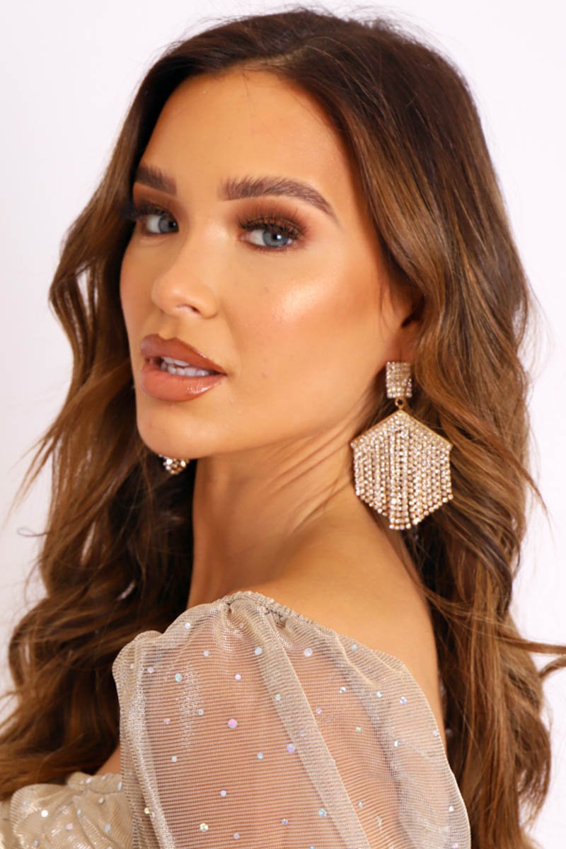 Gold Diamante Chain Statement Earrings - Onna-Jewellery