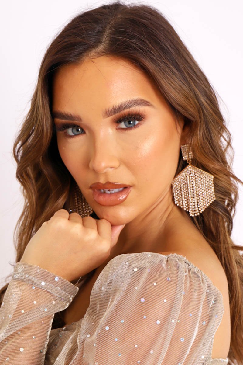 Gold Diamante Chain Statement Earrings - Onna-Jewellery