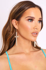 Gold Diamante Detail Cross Earrings - Abela-Jewellery