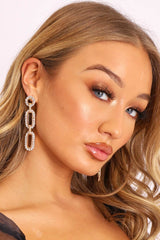 Gold Diamante Drop Chain Earrings - Jaiya-Jewellery