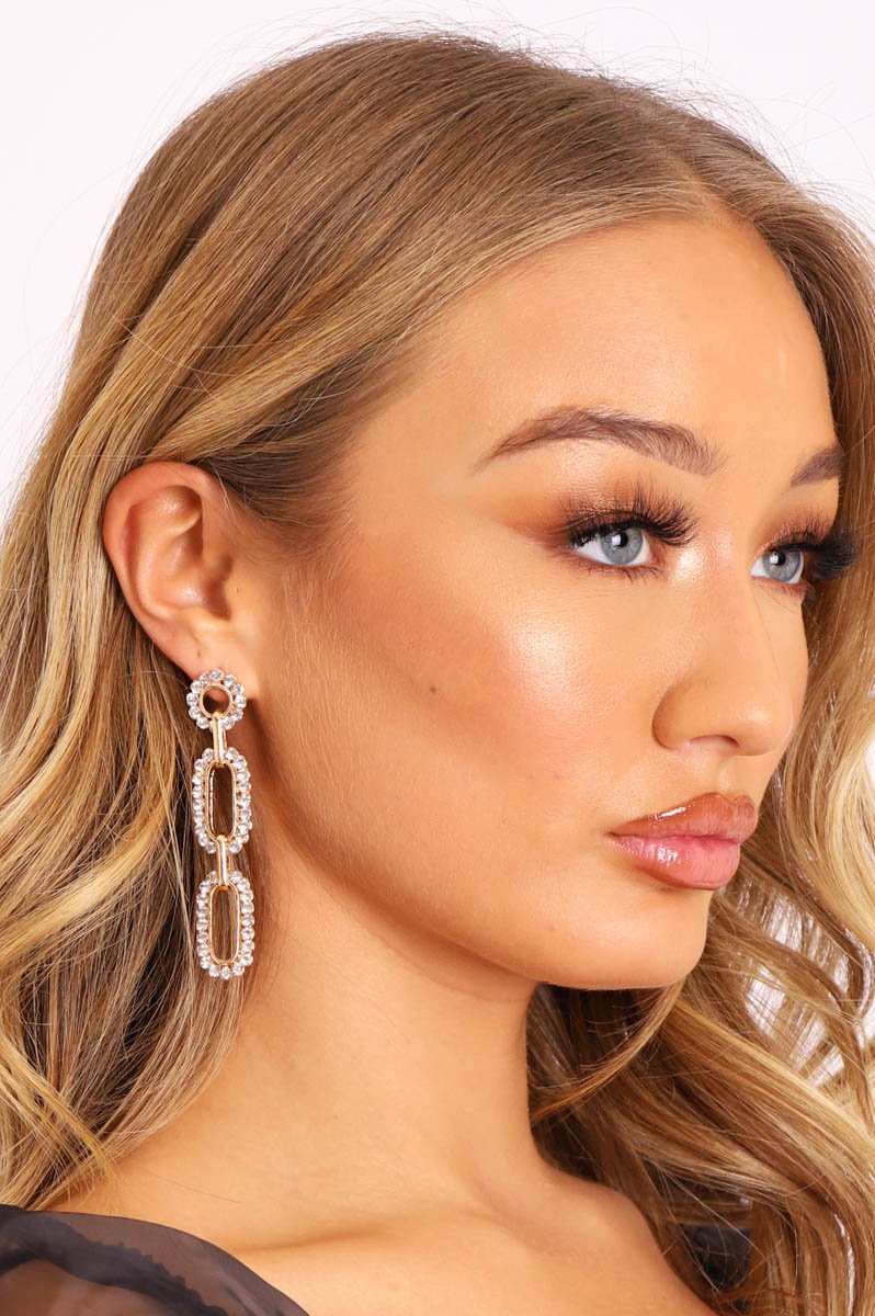 Gold Diamante Drop Chain Earrings - Jaiya-Jewellery