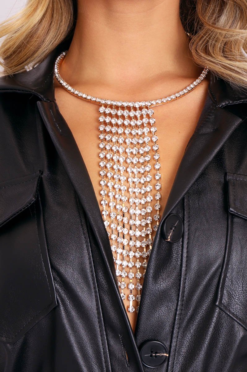 Gold Diamante Drop Tassel Necklace - Demi-Jewellery
