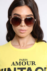 Gold Diamante Embellished Aviator Sunglasses - Gini-Sunglasses