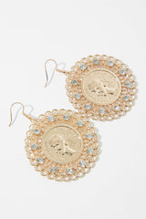 Gold Diamante Filigree Emblem Earrings - Juliyana-Jewellery