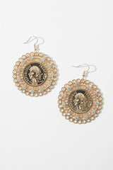 Gold Diamante Filigree Emblem Earrings - Juliyana-Jewellery