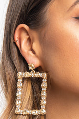 Gold Diamante Square Drop Earrings - Alita-Jewellery