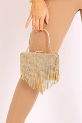 Gold Diamante Tassel Box Clutch - Geri-Bags