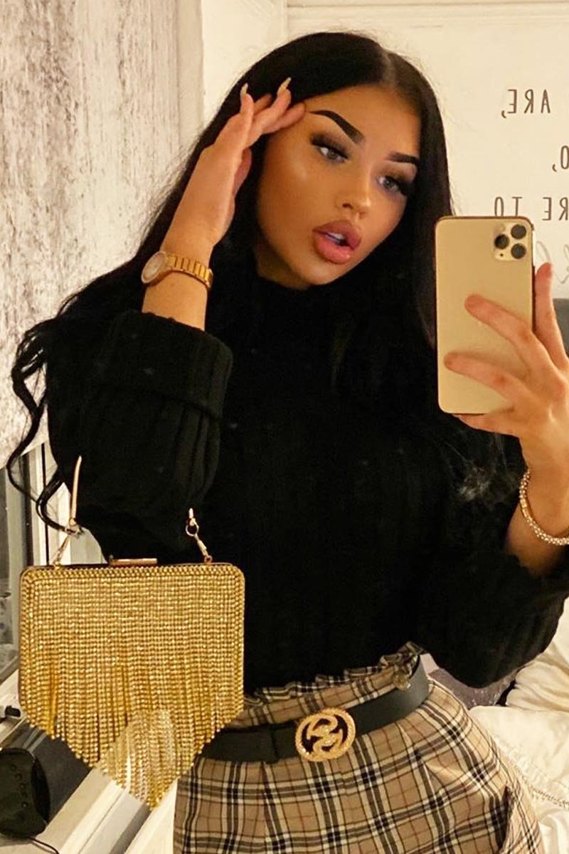 Gold Diamante Tassel Box Clutch - Geri-Bags
