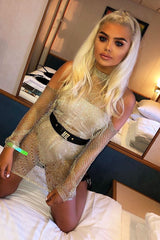 Gold Distressed Cold Shoulder Knitted Dress - Lyndon-Dresses