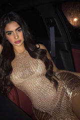 Gold Distressed Knitted Dress - Aaila-Dresses