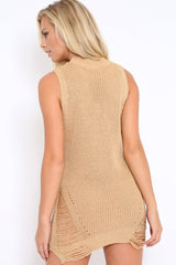 Gold Distressed Knitted Dress - Karis-Dresses