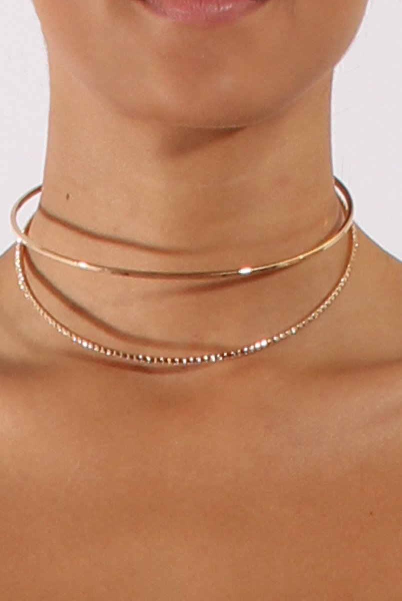 Gold Double Diamond Metal Choker - Kalene-Accessories