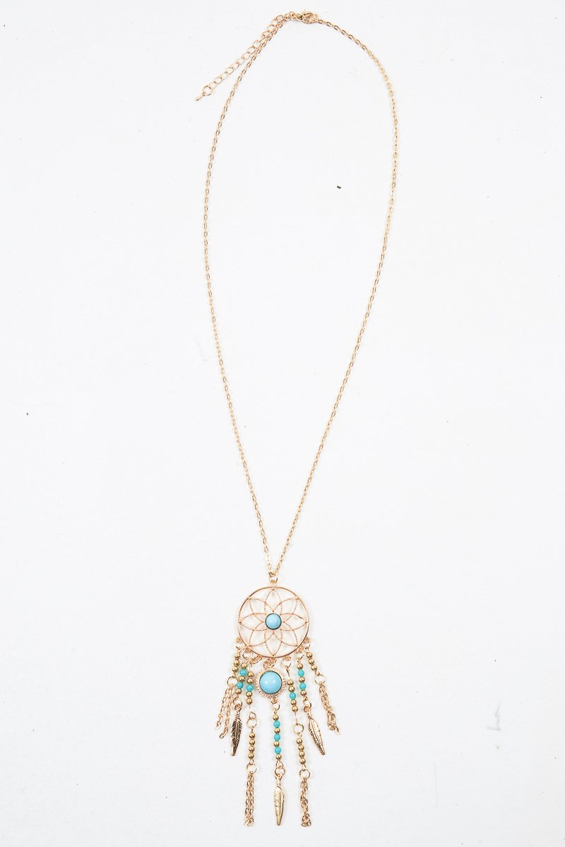 Gold Dream Catcher Detail Necklace - Zakya-Jewellery