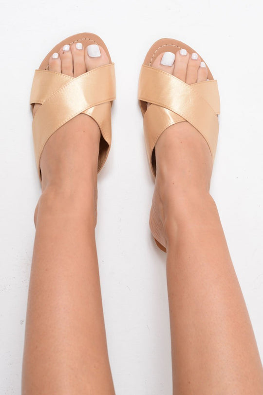 Gold Fabric Cross Over Sliders - Lanea