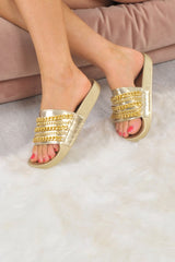 Gold Faux Leather Chain Sliders - Jacqui-Sliders