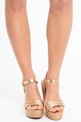 Gold Faux Leather Woven Detail Wedges - Jasey-Wedges