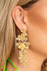 Gold Floral Statement Drop Earrings - Weslie-Jewellery