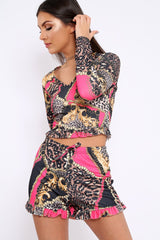 Gold & Fuchsia Frill Chain Print Co-Ord - Haidy-Co-ords