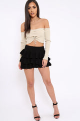 Gold Gathered Middle Bardot Crop Top - Sally-Crop Tops