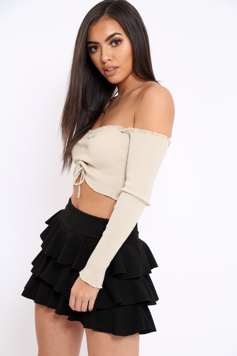 Gold Gathered Middle Bardot Crop Top - Sally-Crop Tops