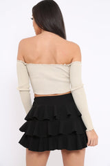 Gold Gathered Middle Bardot Crop Top - Sally-Crop Tops