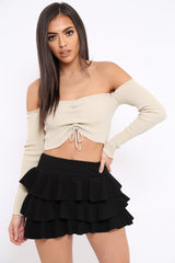 Gold Gathered Middle Bardot Crop Top - Sally-Crop Tops