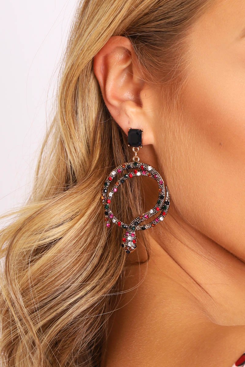 Gold Gemstone Snake Earrings - Raya-Jewellery