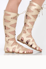 Gold Gladiator Tie Up Sandals - Fergie-Sandals