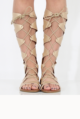 Gold Gladiator Tie Up Sandals - Fergie-Sandals