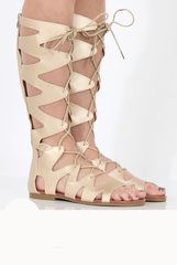 Gold Gladiator Tie Up Sandals - Fergie-Sandals