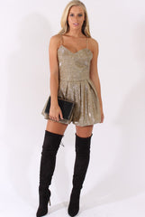 Gold Glitter Cross Back Strappy Playsuit - Jaclyn-Playsuits