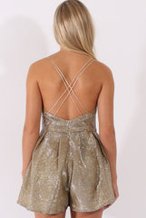 Gold Glitter Cross Back Strappy Playsuit - Jaclyn-Playsuits