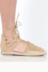 Gold Glitter Lace Up Espadrilles - Bonnie-Shoes