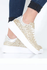 Gold Glitter Platform Trainers - Erin-Trainers