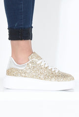 Gold Glitter Platform Trainers - Erin-Trainers