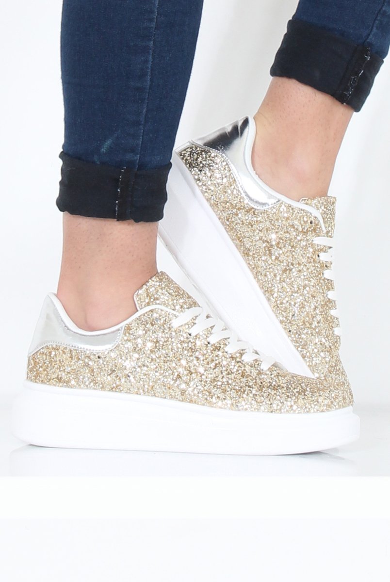 Gold Glitter Platform Trainers - Erin-Trainers