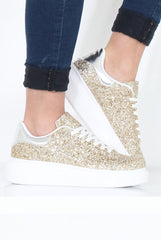 Gold Glitter Platform Trainers - Erin-Trainers