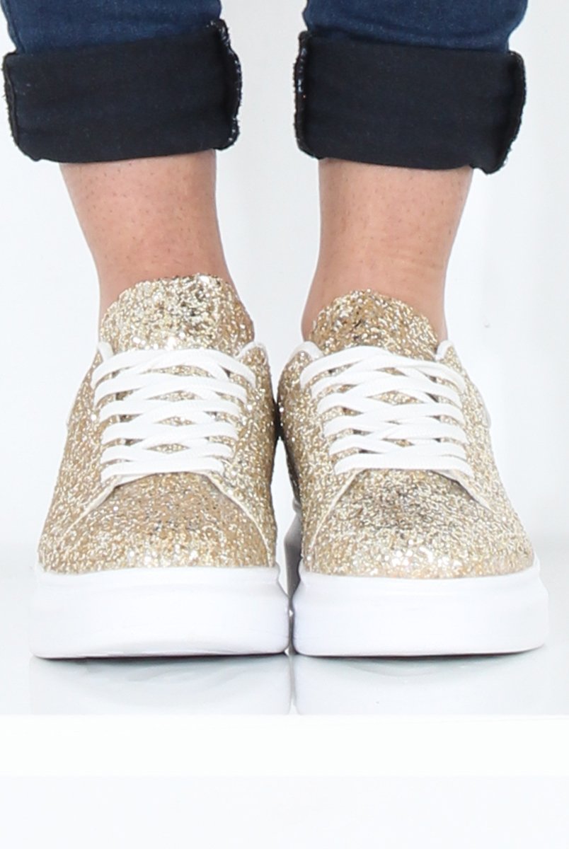 Gold Glitter Platform Trainers - Erin-Trainers