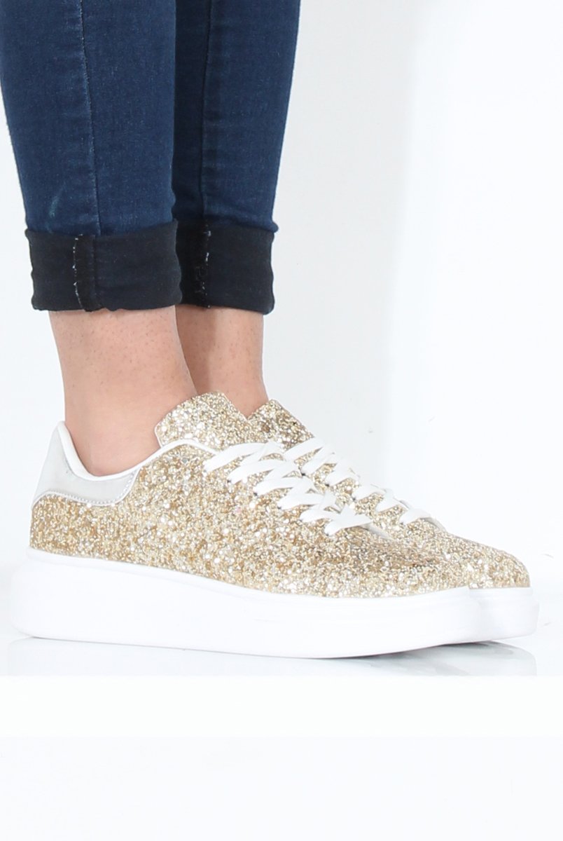 Gold Glitter Platform Trainers - Erin-Trainers