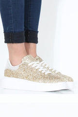 Gold Glitter Platform Trainers - Erin-Trainers