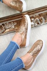 Gold Glitter Slip On Trainers - Maddie-Trainers