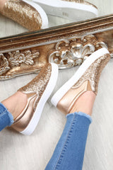 Gold Glitter Slip On Trainers - Maddie-Trainers