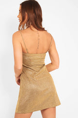 Gold Glitter Straight Neck Mini Dress - Alanis-Dresses